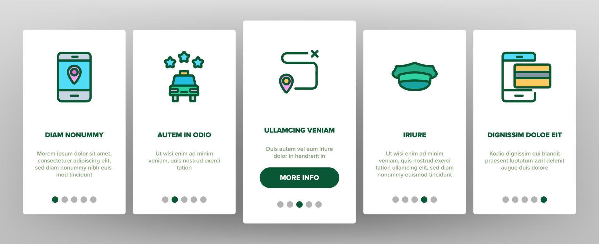 conjunto de iconos de elementos de incorporación de taxi en línea vector