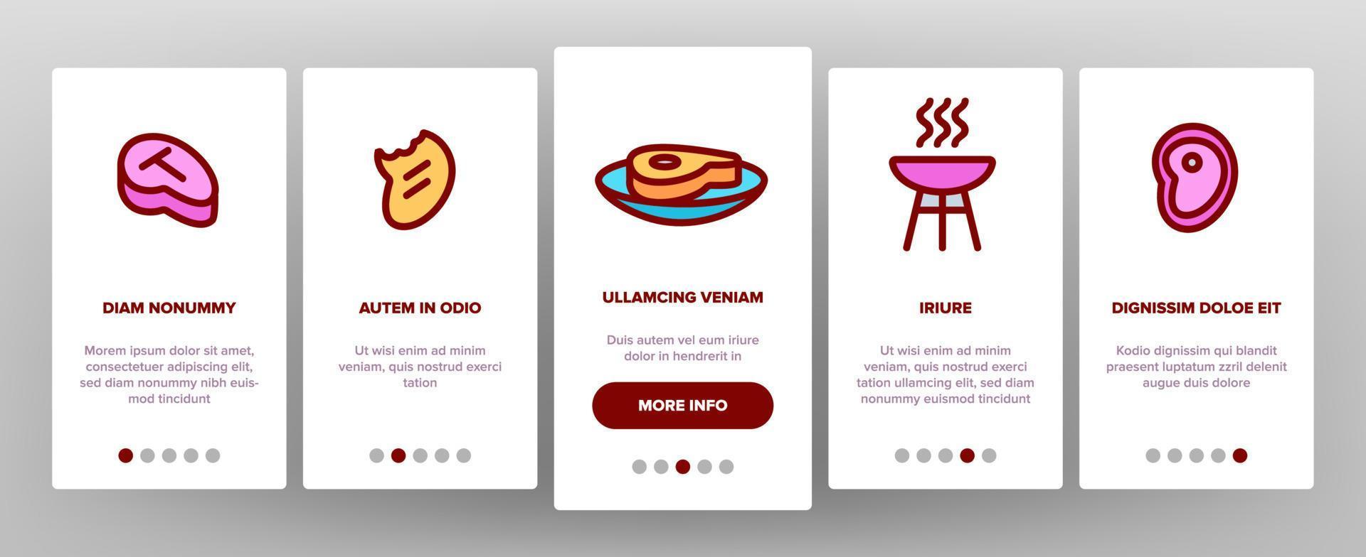 Meat Steak Onboarding Icons Set Vector