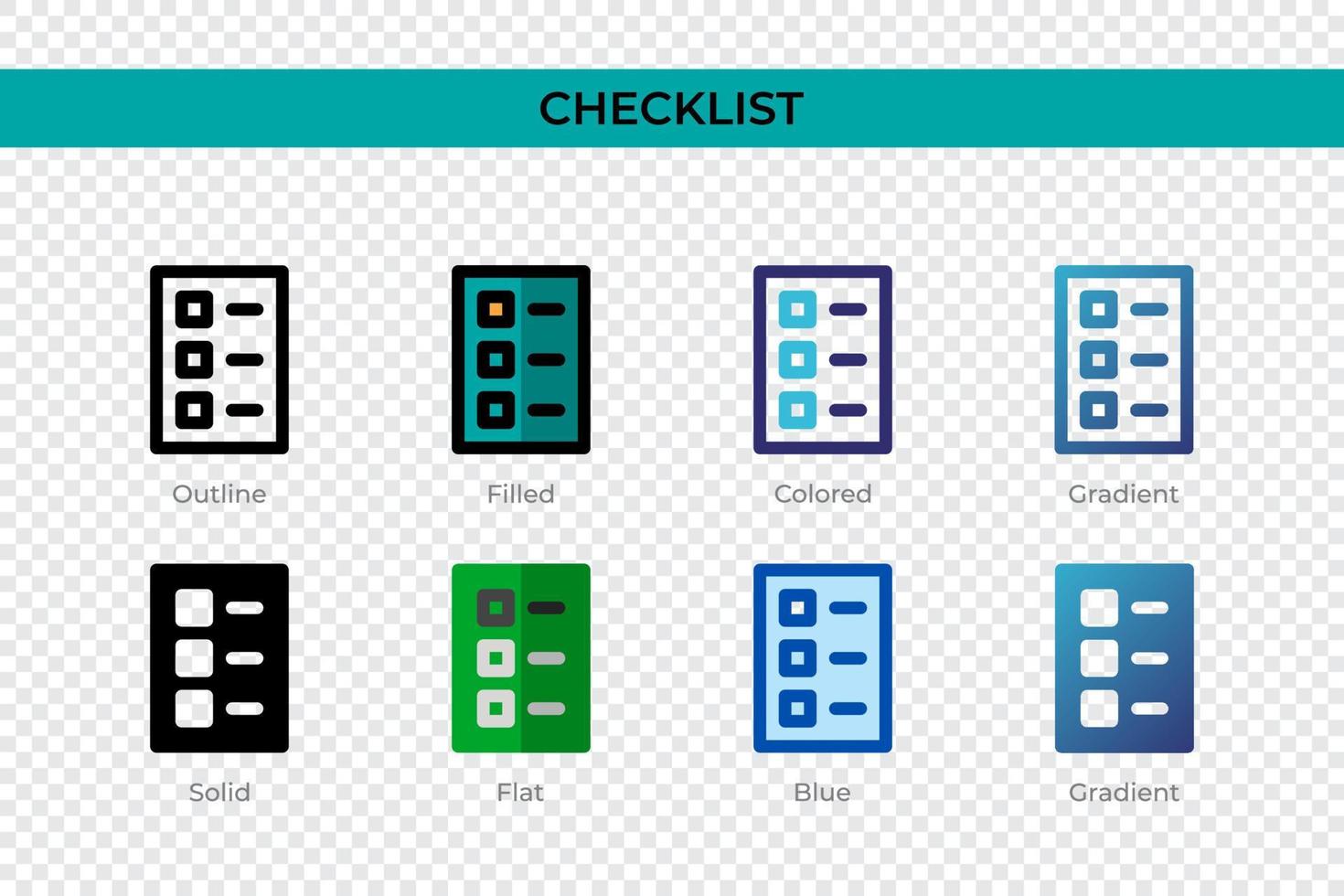 Checklist icon in different style. Checklist vector icons designed in outline, solid, colored, filled, gradient, and flat style. Symbol, logo illustration. Vector illustration