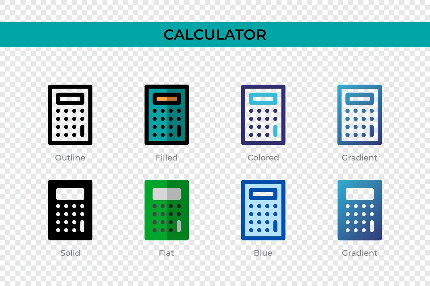 icono de la calculadora en un estilo diferente. iconos vectoriales de calculadora diseñados en contorno, sólido, coloreado, relleno, degradado y estilo plano. símbolo, ilustración de logotipo. ilustración vectorial vector