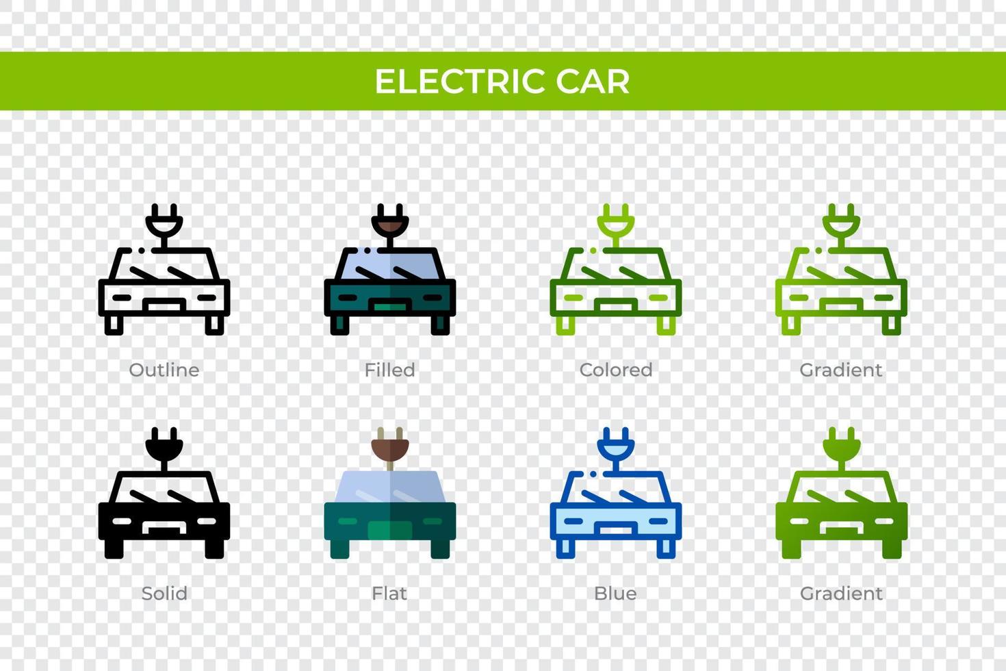 Electric car icon in different style. Electric car vector icons designed in outline, solid, colored, filled, gradient, and flat style. Symbol, logo illustration. Vector illustration
