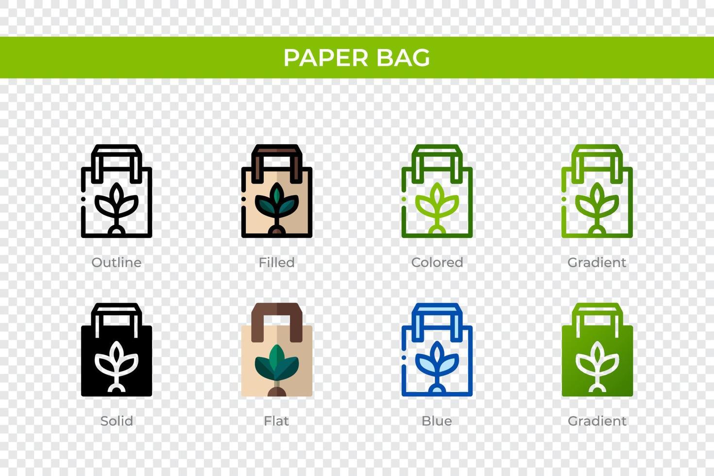 Paper bag icon in different style. Paper bag vector icons designed in outline, solid, colored, filled, gradient, and flat style. Symbol, logo illustration. Vector illustration