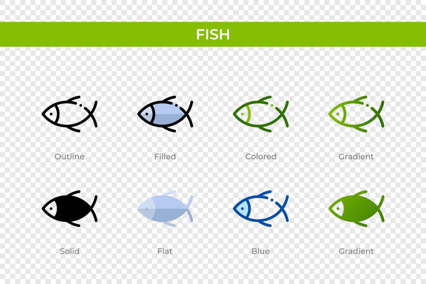 Fish icon in different style. Fish vector icons designed in outline, solid, colored, filled, gradient, and flat style. Symbol, logo illustration. Vector illustration