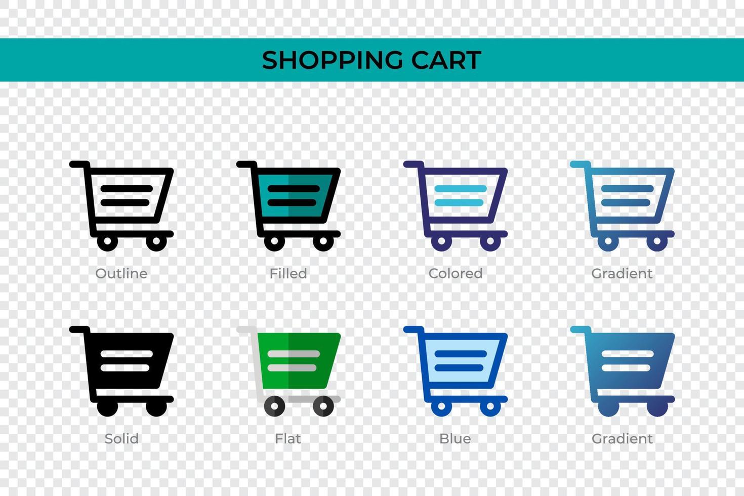 Shopping cart icon in different style. Shopping cart vector icons designed in outline, solid, colored, filled, gradient, and flat style. Symbol, logo illustration. Vector illustration