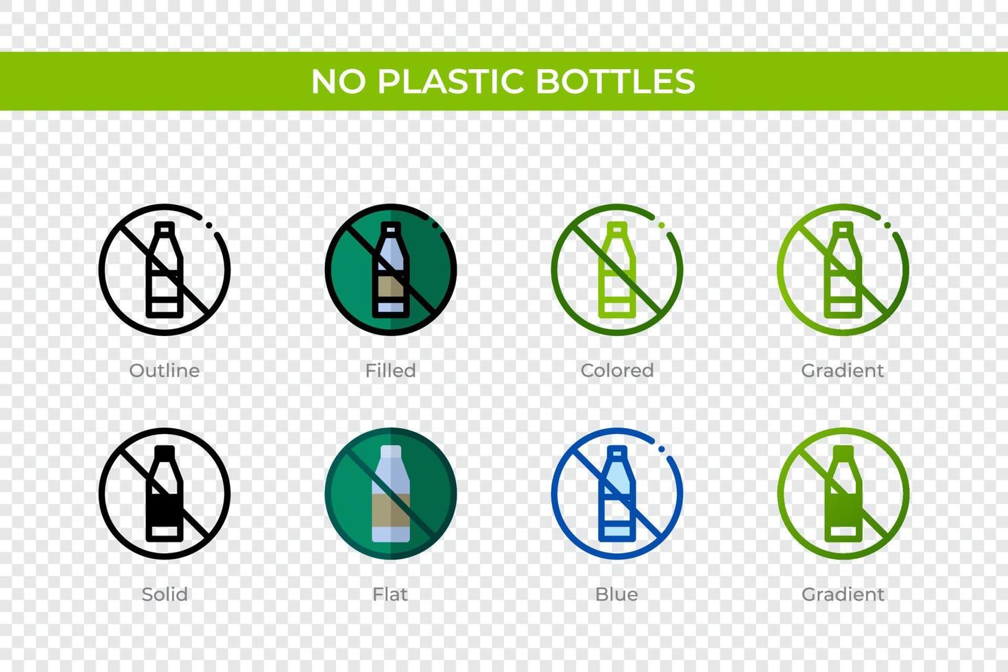 No plastic bottles icon in different style. No plastic bottles vector icons designed in outline, solid, colored, filled, gradient, and flat style. Symbol, logo illustration. Vector illustration