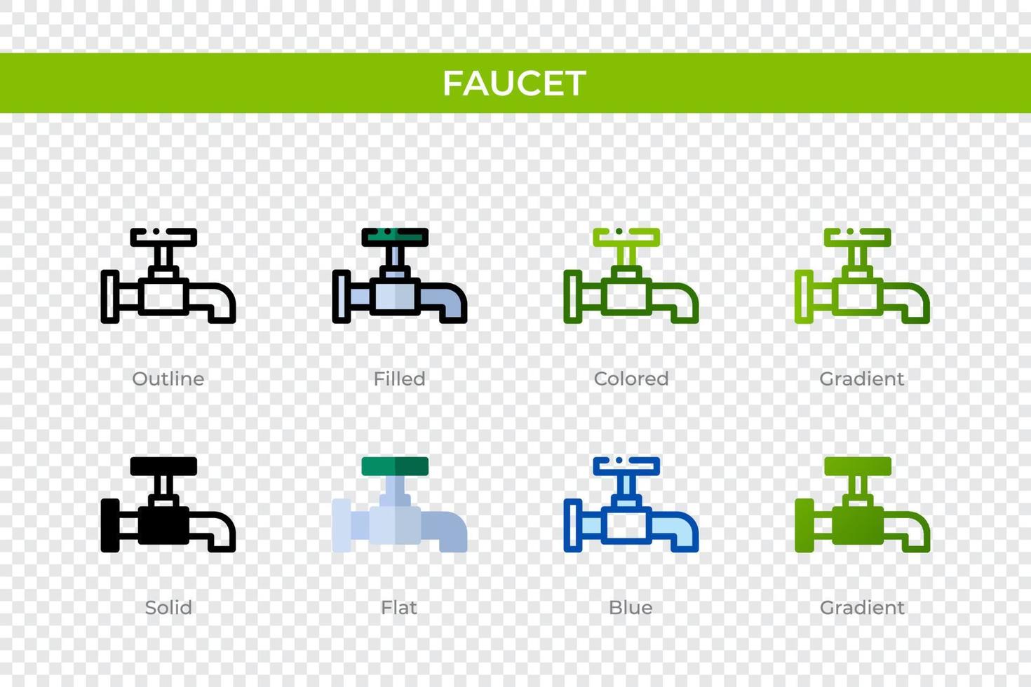 Faucet icon in different style. Faucet vector icons designed in outline, solid, colored, filled, gradient, and flat style. Symbol, logo illustration. Vector illustration