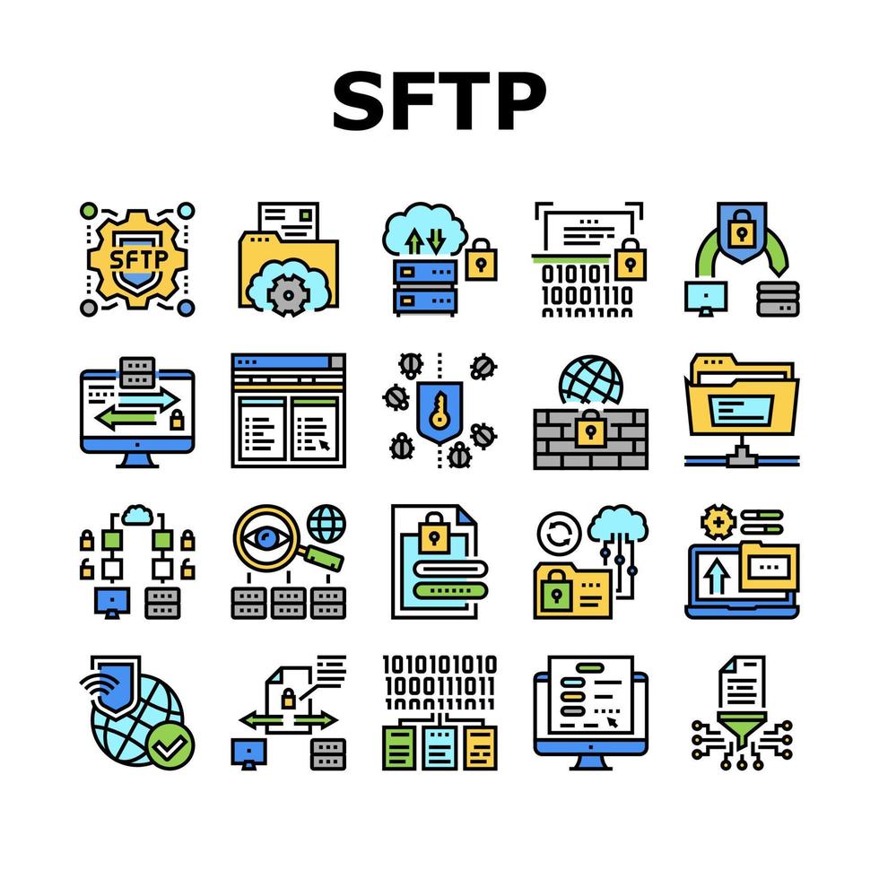 ssh, iconos de protocolo de transferencia de archivos sftp establecer vector