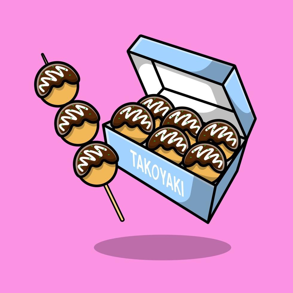 takoyaki con ilustración de icono de vector de dibujos animados de caja. concepto de dibujos animados plana de comida