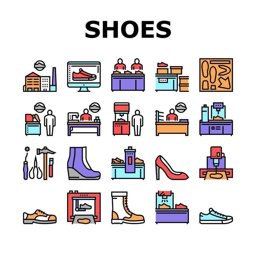 conjunto de iconos de colección de servicio de reparación de zapatos vector