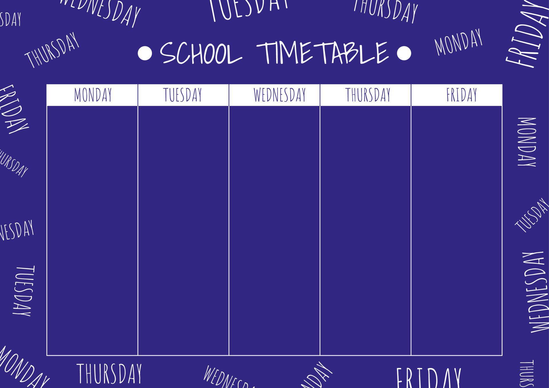 School schedule. Timetable for kids with days of the week. . Weekly timetable. Educational