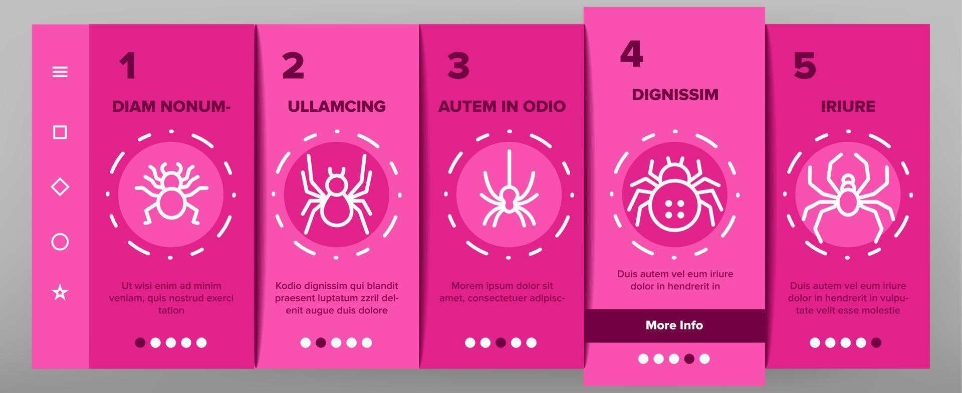 Spider Silhouette Onboarding Icons Set Vector