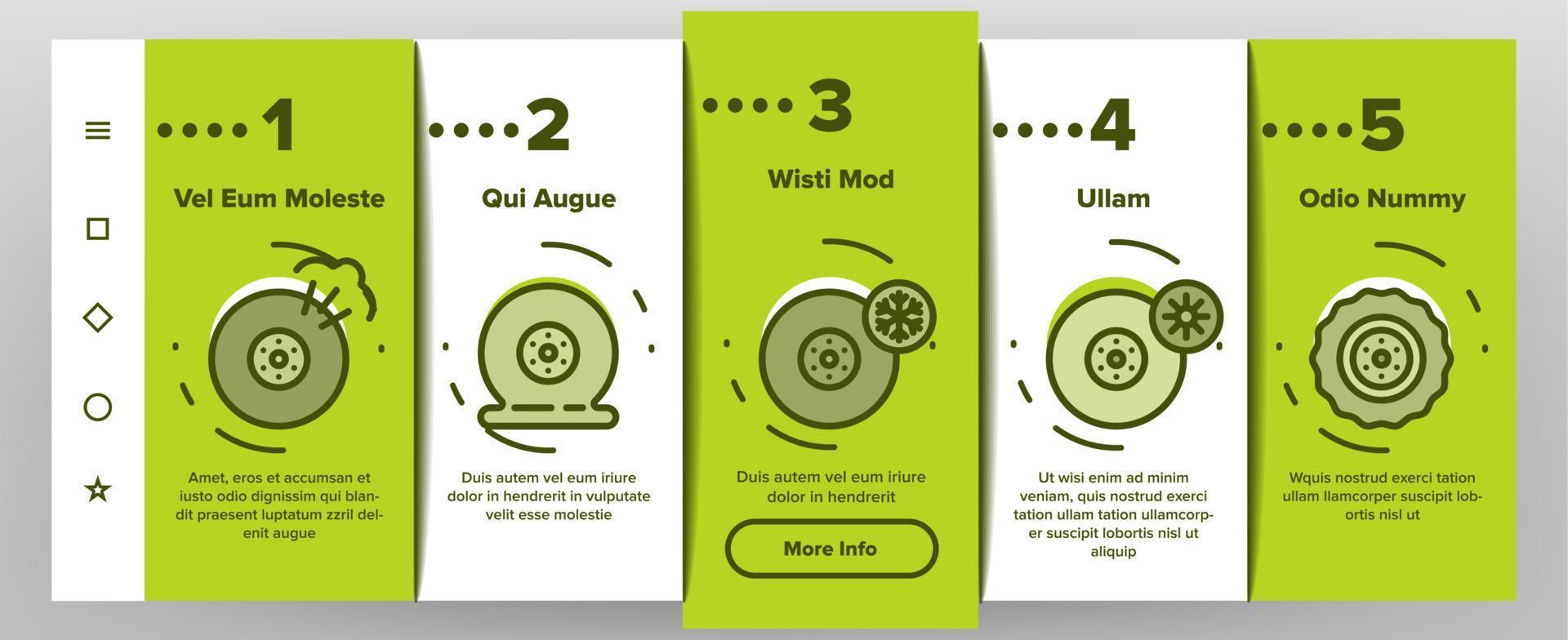 Tire Wheel Onboarding Icons Set Vector