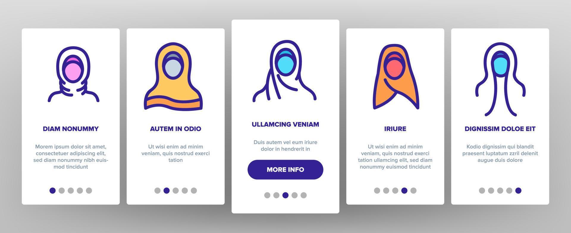 Hijab Onboarding Icons Set Vector