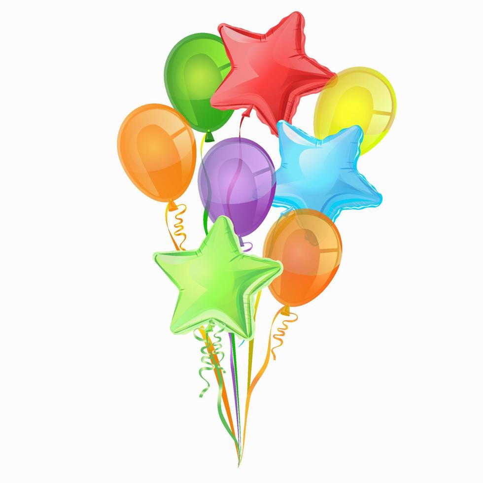 A bunch of colorful balloons isolated on a white background. Vector graphics.