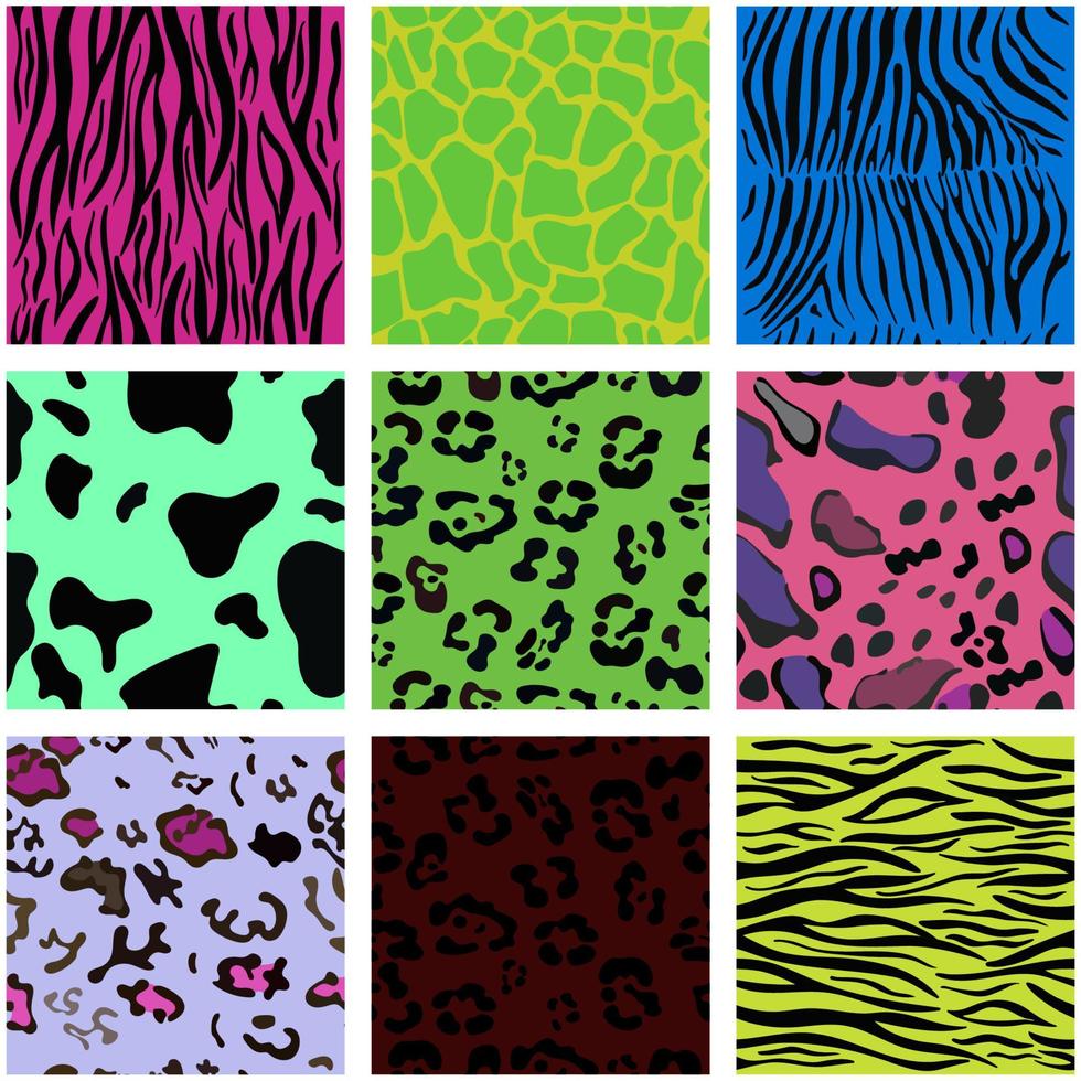 Pak seamless patterns of animal pop art skin . Vector set of nine patterns.