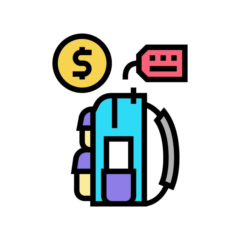 Ilustración de vector de icono de color de alquiler turístico de mochila