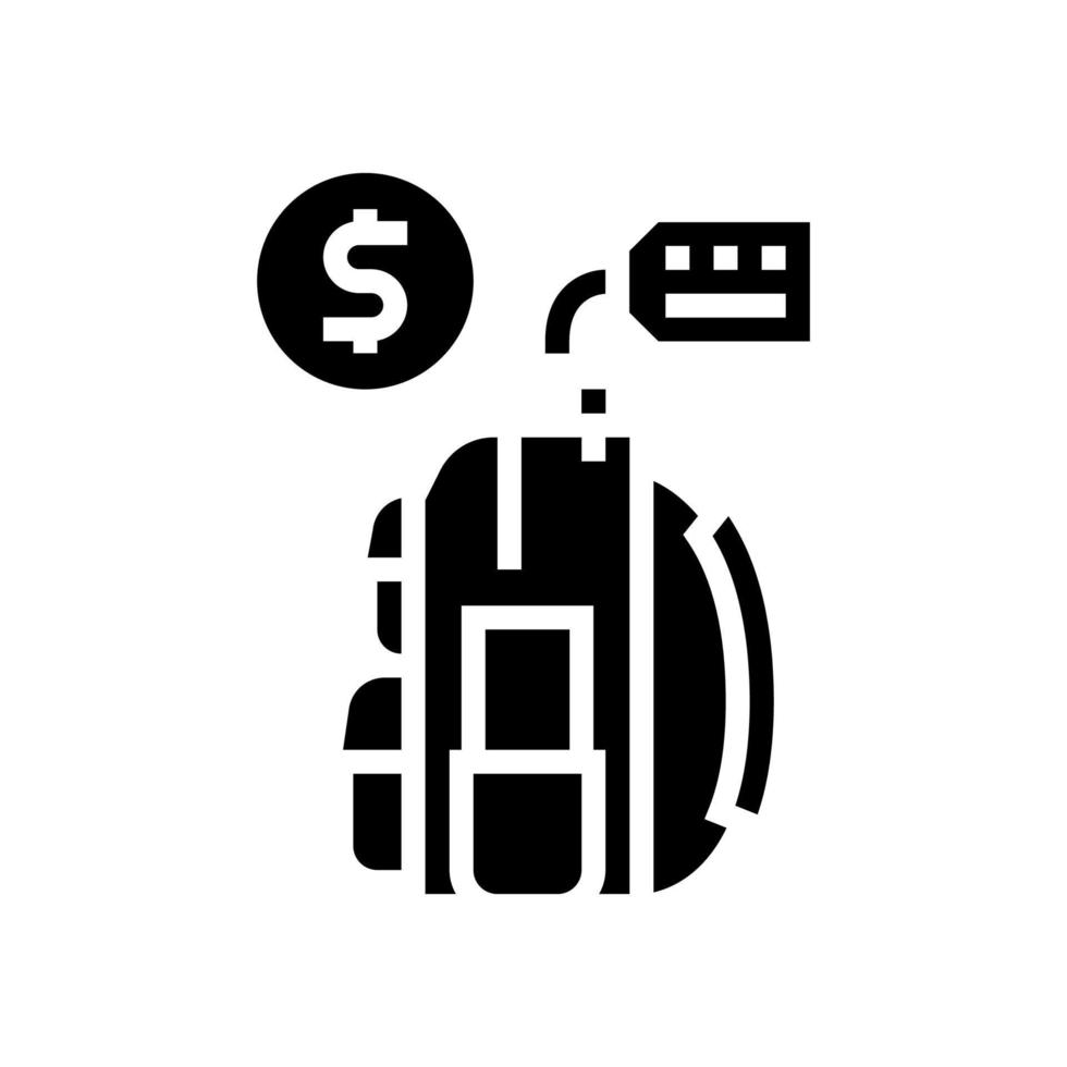 mochila alquiler turístico glifo icono vector ilustración