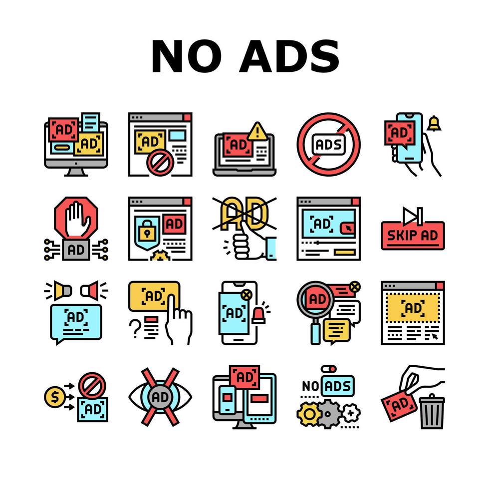 No Ads Advertise Free Collection Icons Set Vector