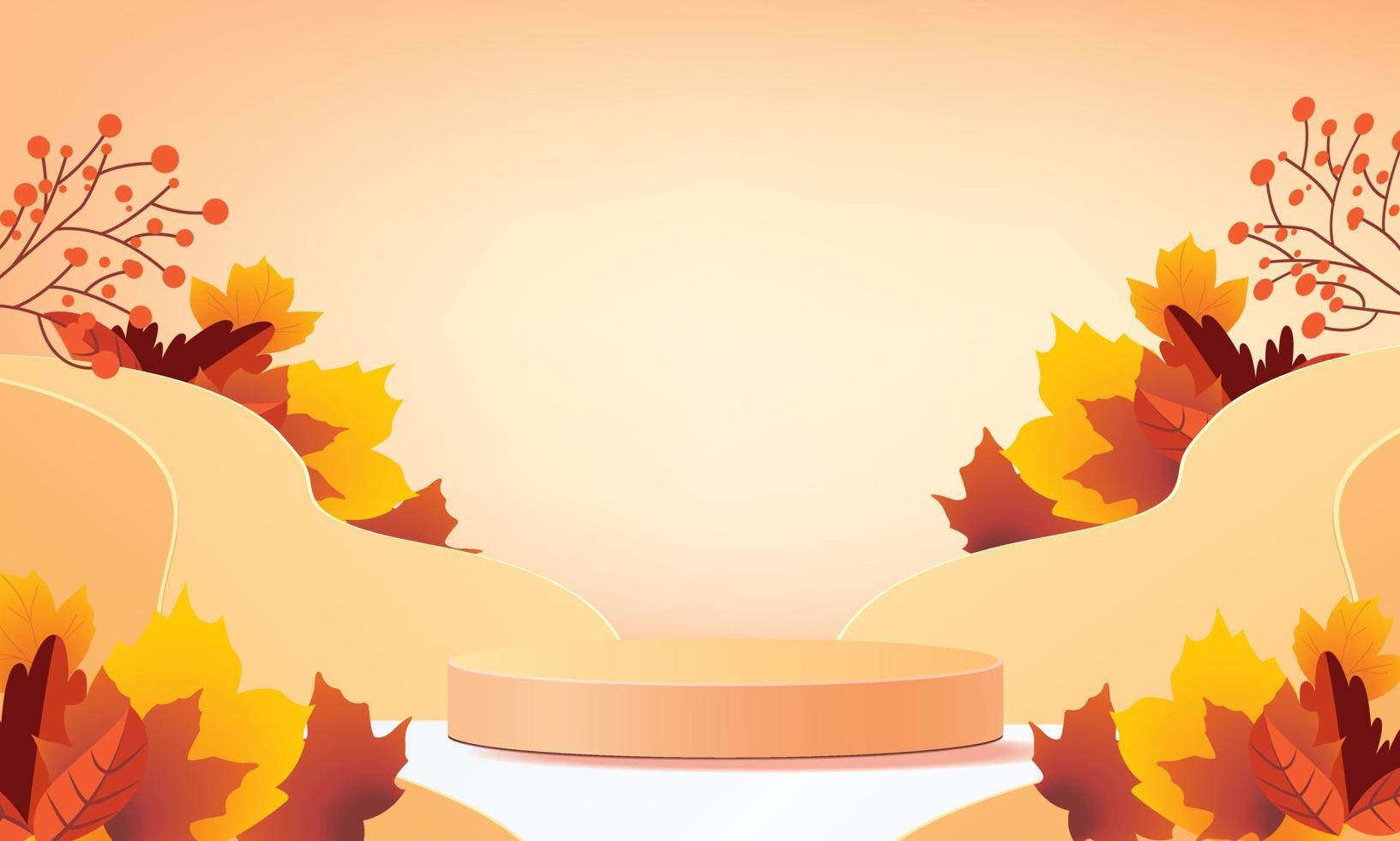 podium stage autumn season paper art colorful for show banner sale vector illustation