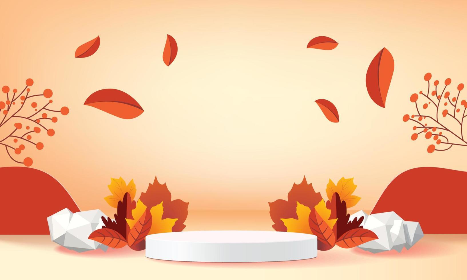 podium stage autumn season paper art colorful for show banner sale vector illustation