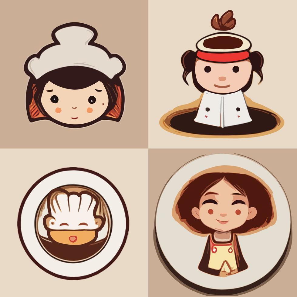 Cute girl chef cake coffee food restaurant logo 2D hand drawn cartoon art vector