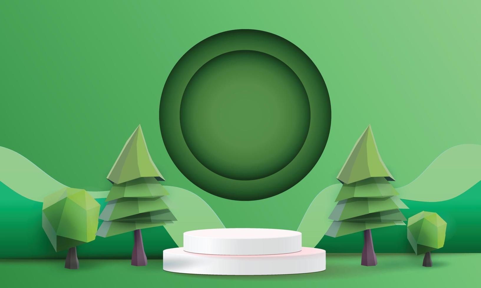 podium geometric banner stage mockup tropical tree green product vector