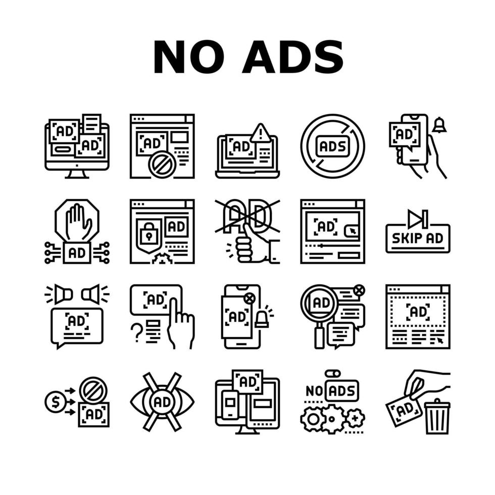 No Ads Advertise Free Collection Icons Set Vector