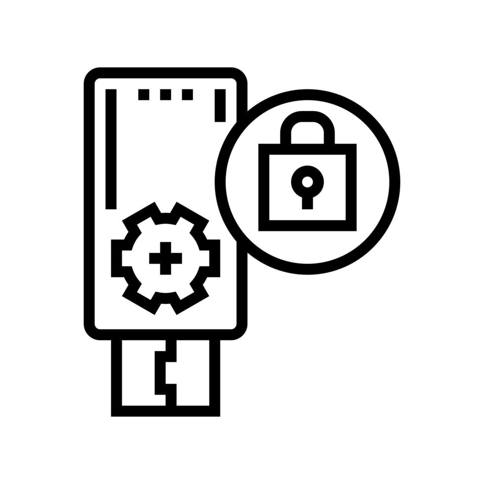 flash drive password line icon vector illustration