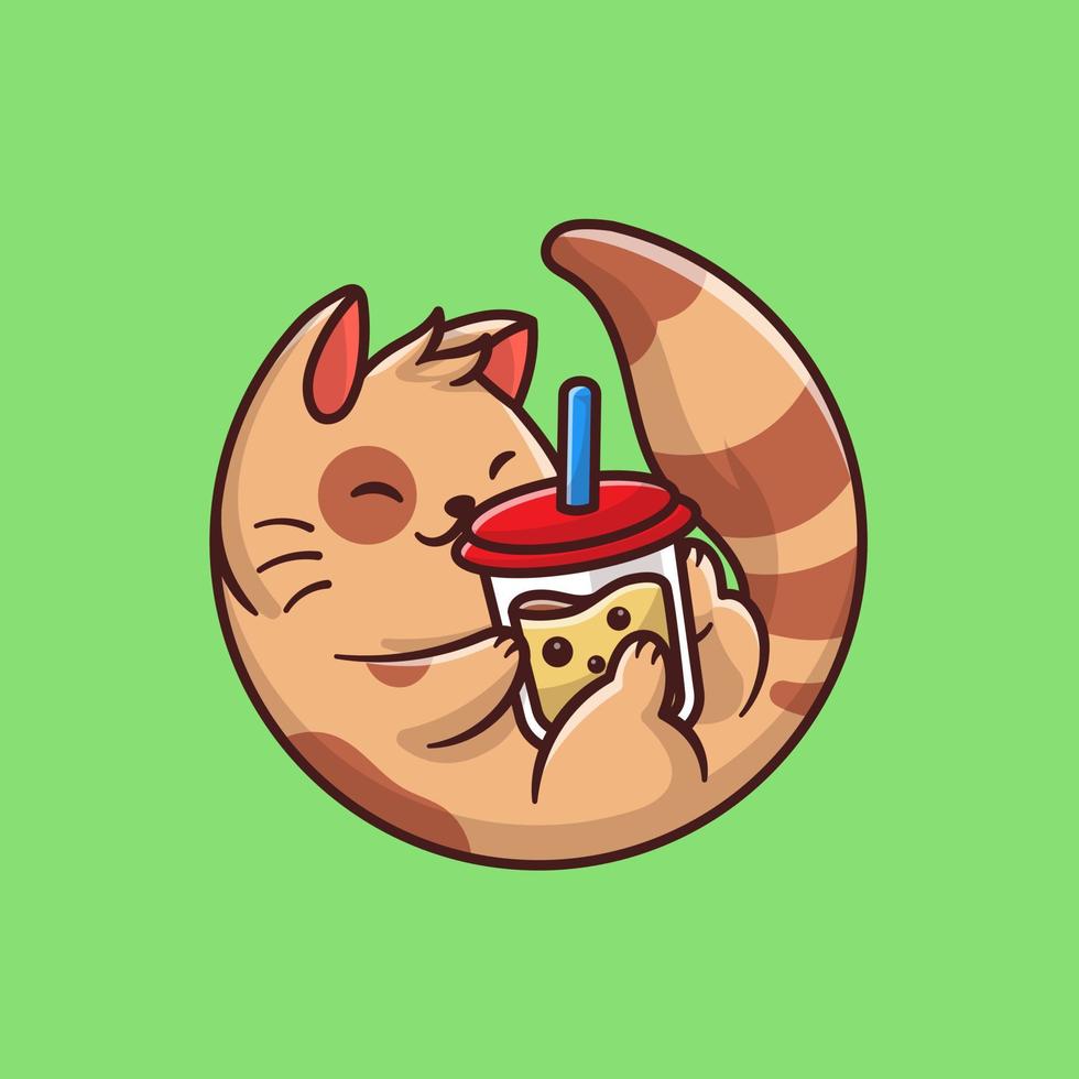 Cute Cat Drink Boba Milk Tea Cartoon Vector Icon  Illustration. Animal Drink Icon Concept Isolated Premium  Vector. Flat Cartoon Style