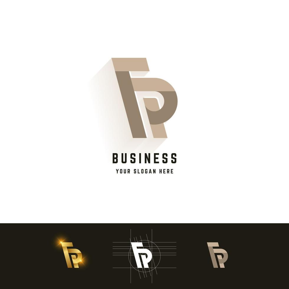 Letter FP or FR monogram logo with grid method design vector