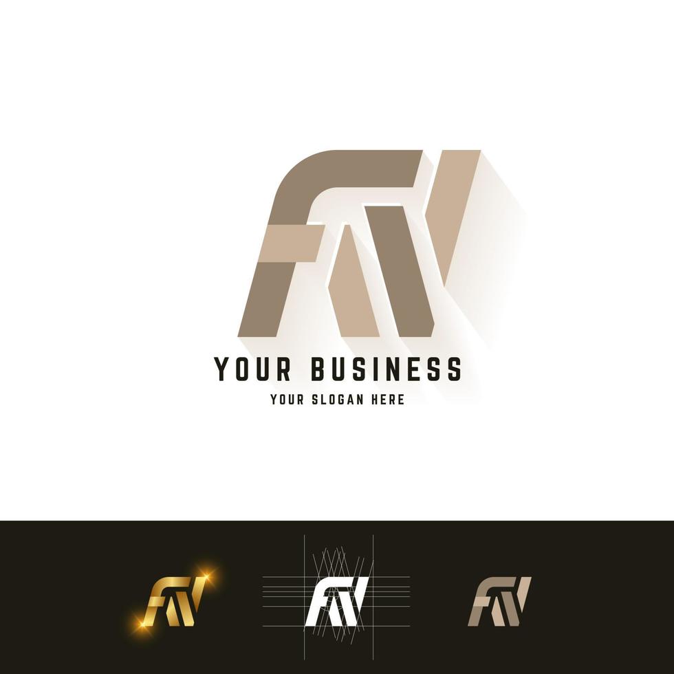 Letter FW or FN monogram logo with grid method design vector