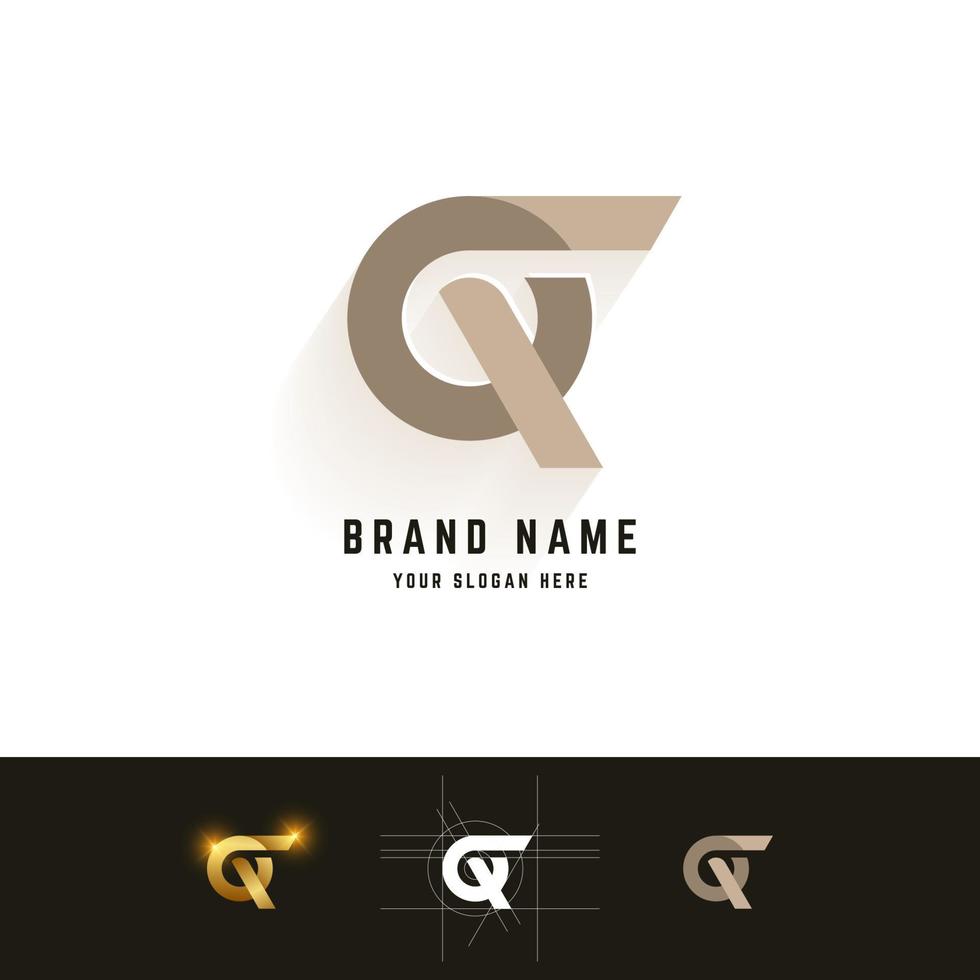 Letter GQ or GR monogram logo with grid method design vector