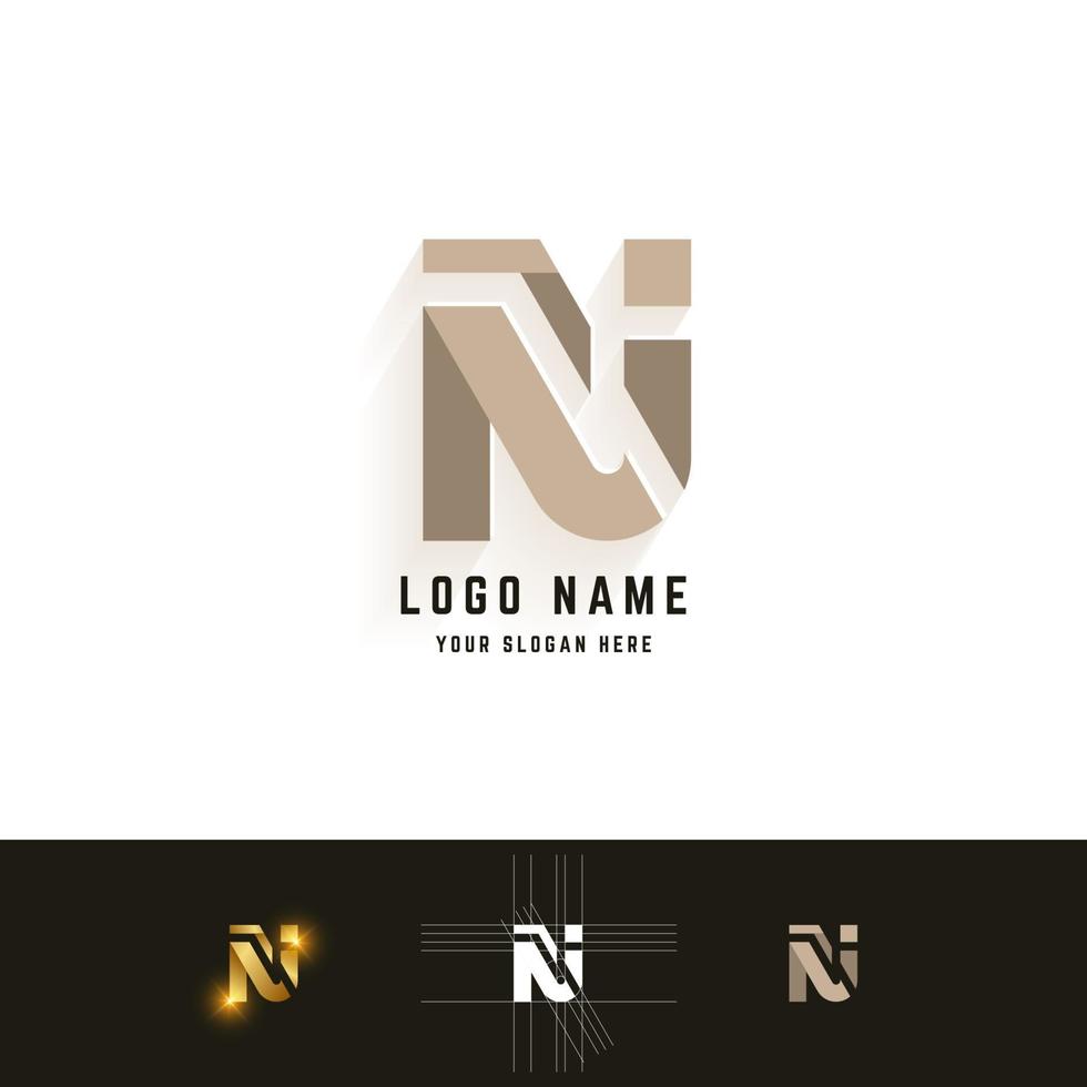 Letter N or Ni monogram logo with grid method design vector