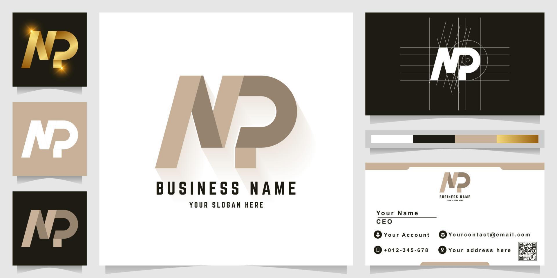 Letter MP or NP monogram logo with business card design vector
