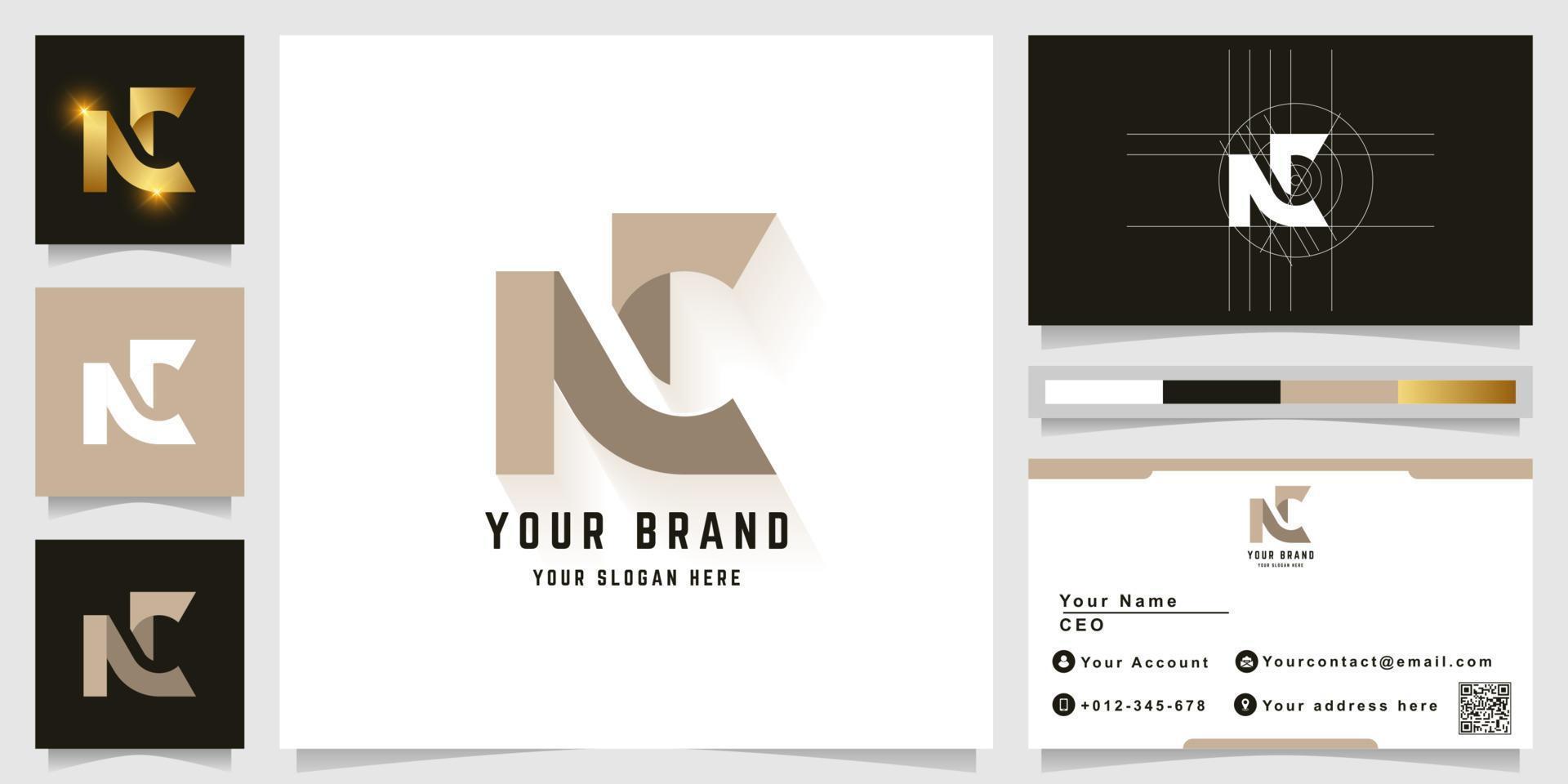 Letter N or NC monogram logo with business card design vector