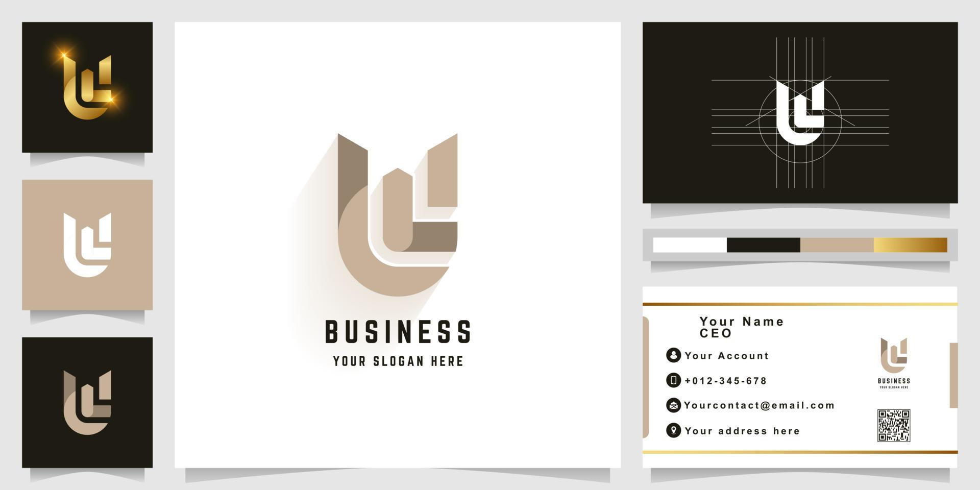 Letter U or UL monogram logo with business card design vector