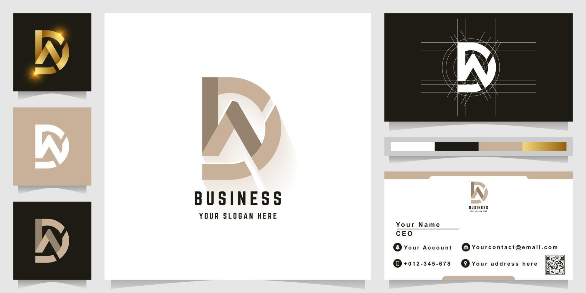 Letter Dw or DN monogram logo with business card design vector