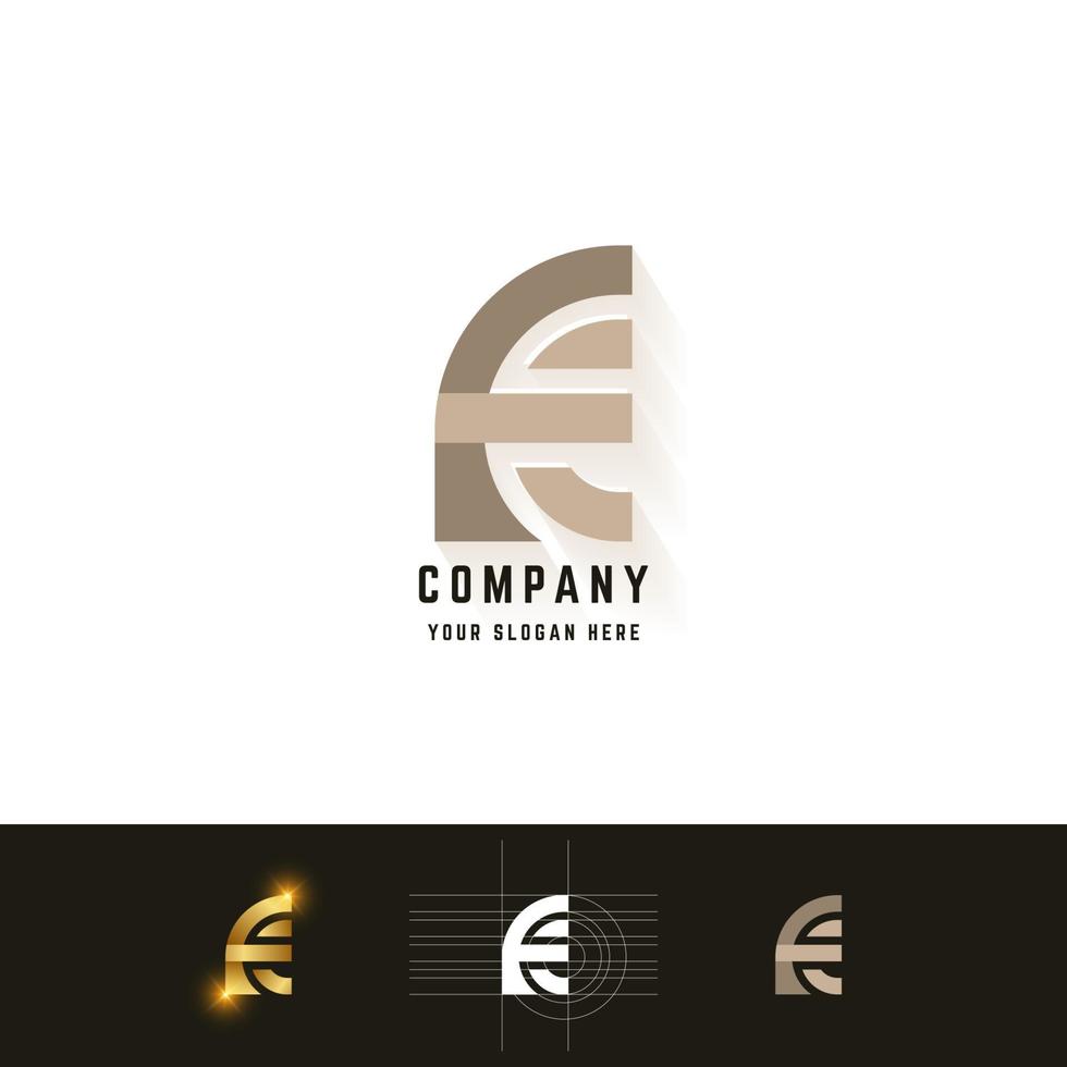 Letter E or FE monogram logo with grid method design vector