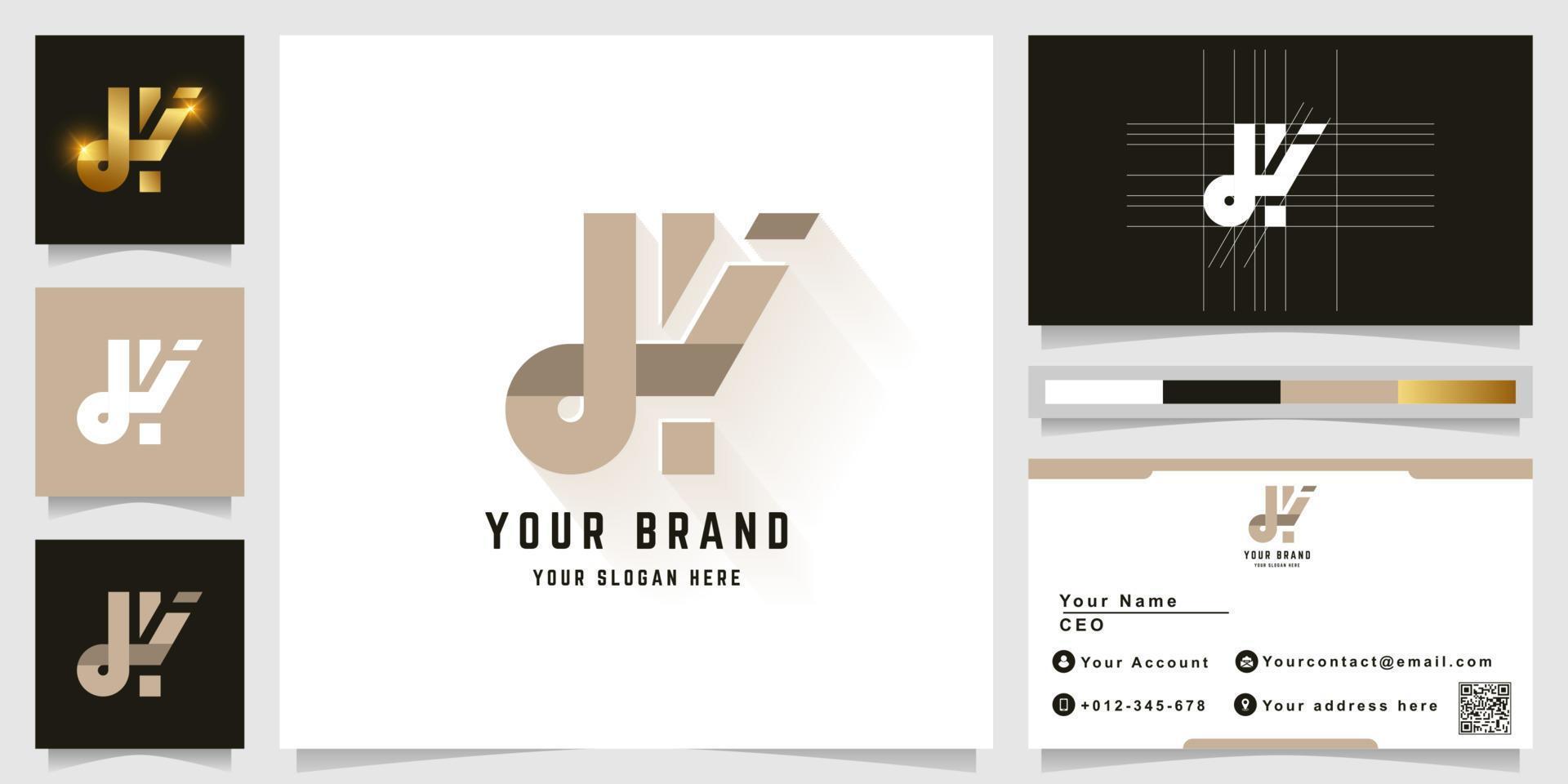 Letter Hi or Hj monogram logo with business card design vector