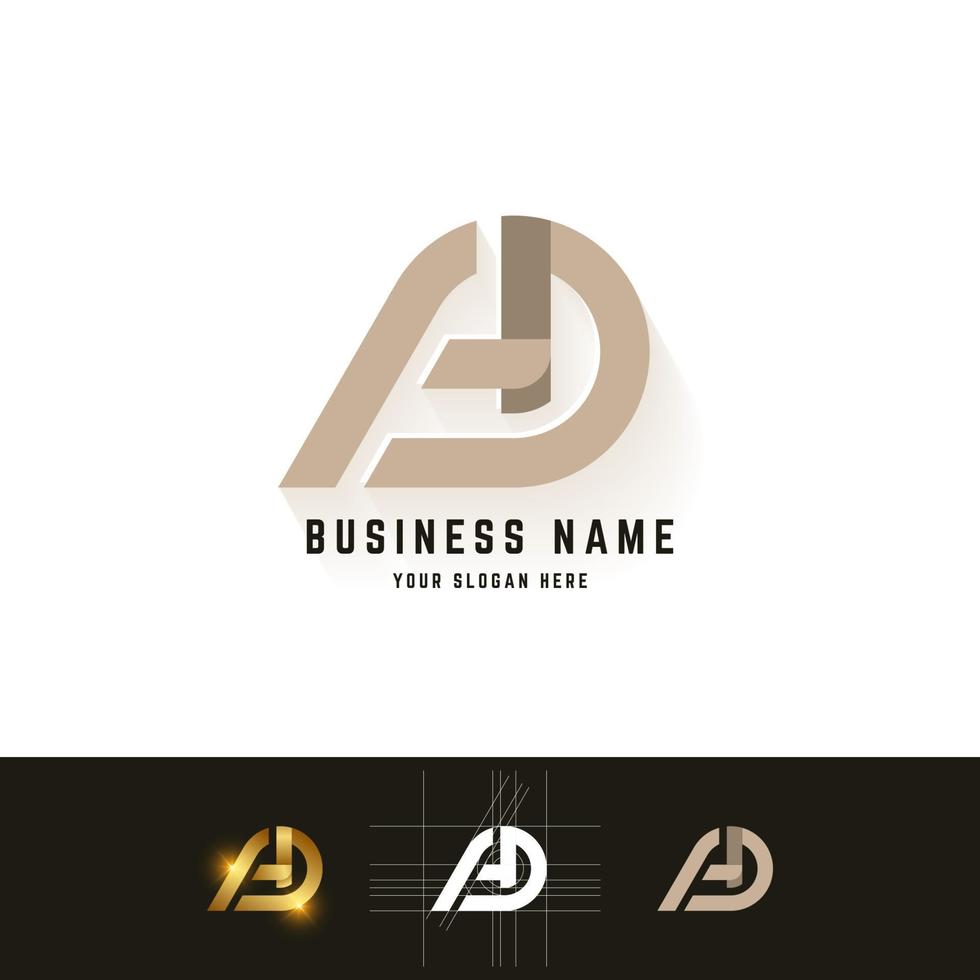 Letter AD or FD monogram logo with grid method design vector