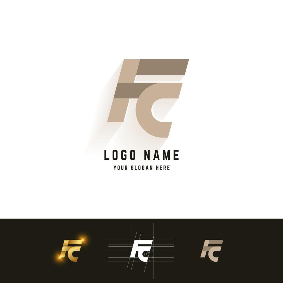Letter FC or EC monogram logo with grid method design vector