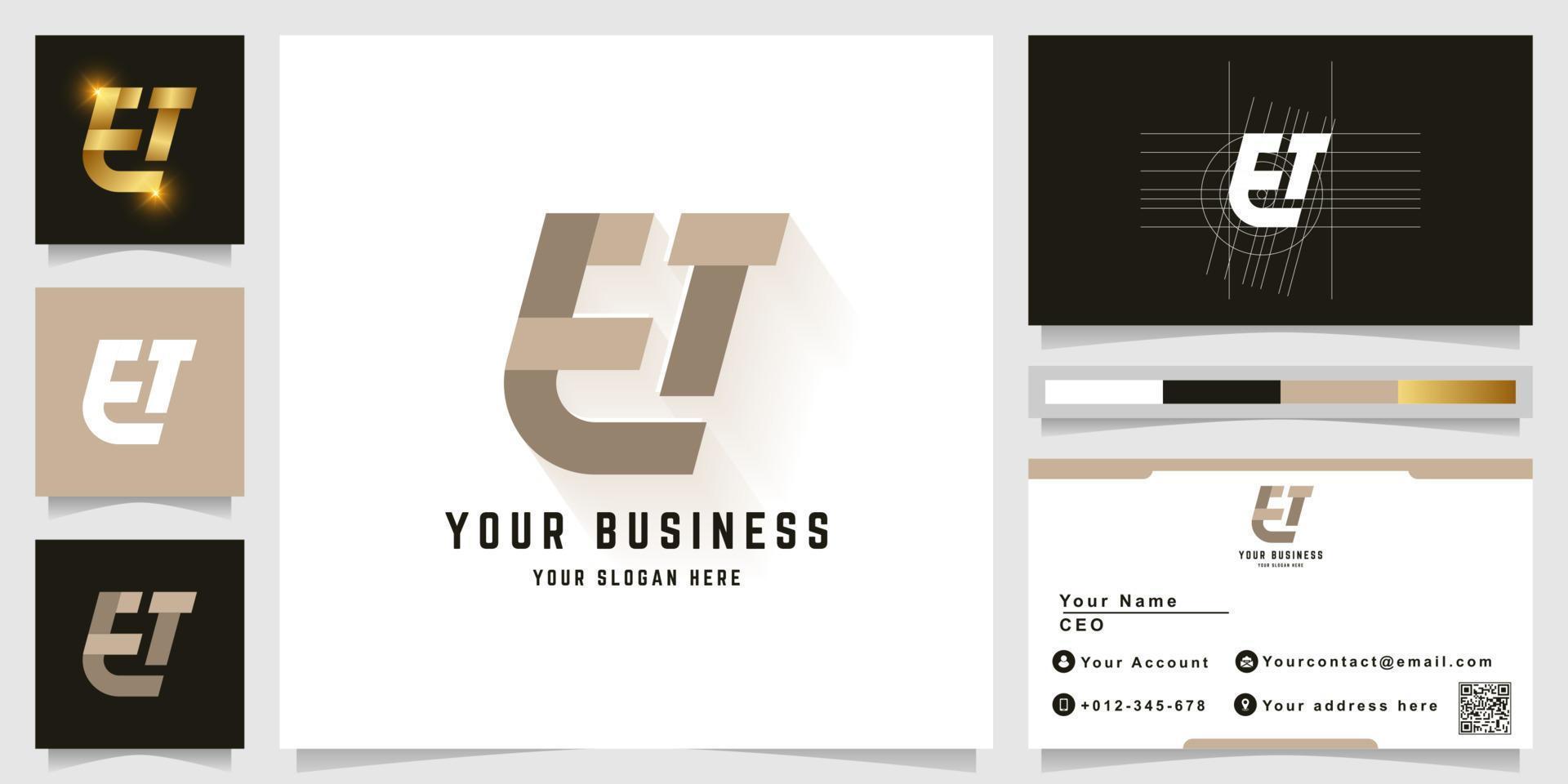 Letter E or ET monogram logo with business card design vector