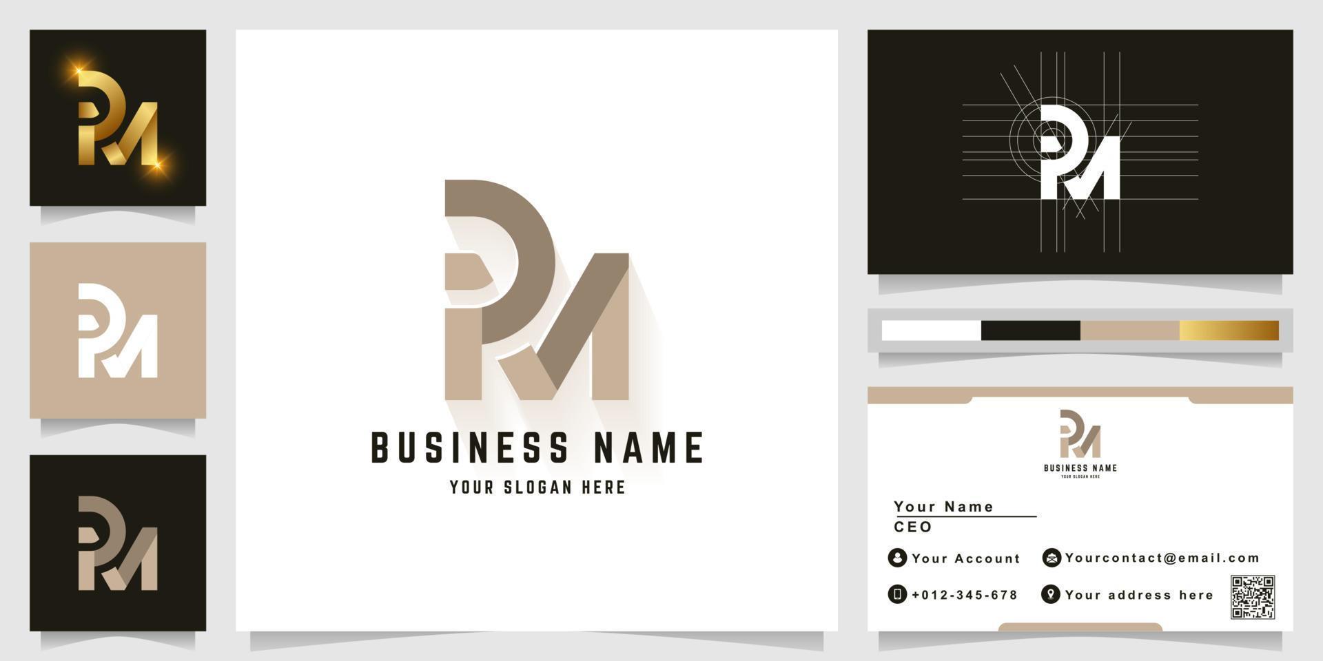 Letter RM or PM monogram logo with business card design vector