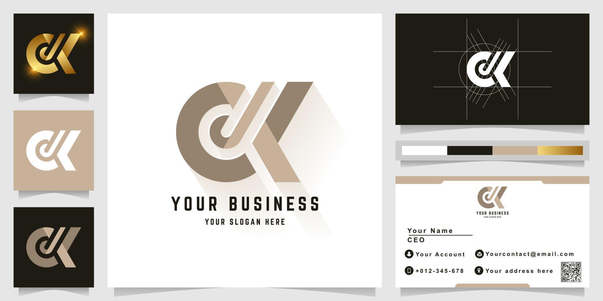 Letter CK or OK monogram logo with business card design vector