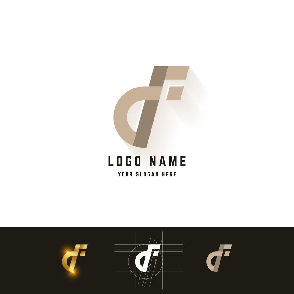 Letter d or df monogram logo with grid method design vector