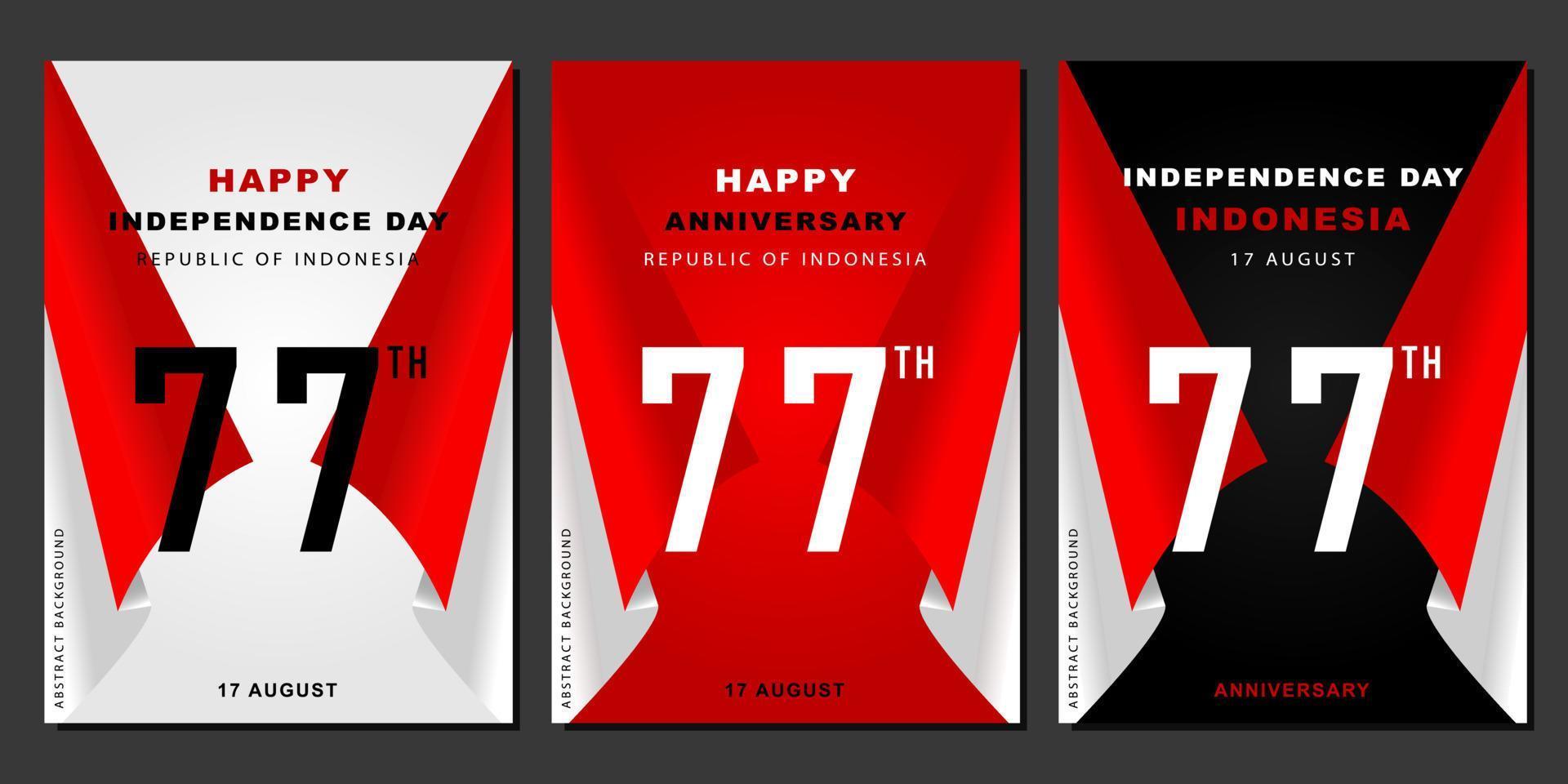 diseño de plantilla de bandera indonesia con concepto de color degradado rojo blanco. día de la independencia de la república de indonesia. aniversario de la república de indonesia. 17 de agosto de diseño de plantilla de banner de redes sociales. vector