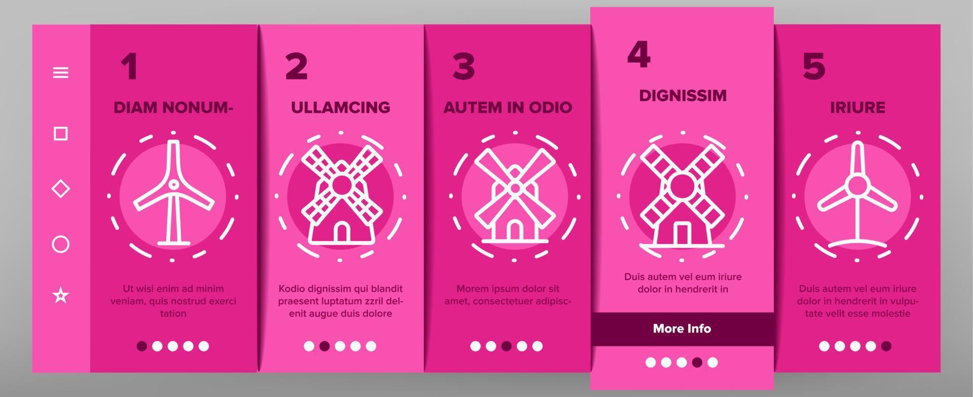 Windmill Building Onboarding Icons Set Vector