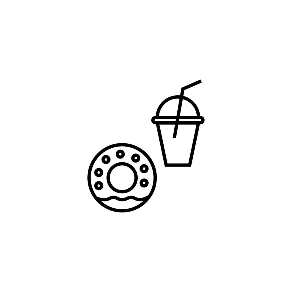 Cooking, food and kitchen concept. Collection of modern outline monochrome icons in flat style. Line icon of doughnut and plastic disposable cup for cocktails vector