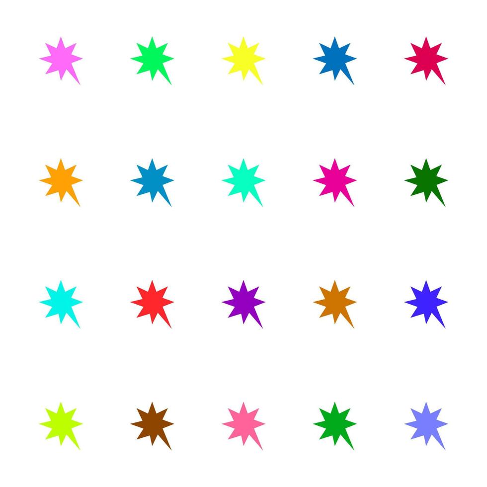 colección de iconos de línea de burbujas de voz multicolores vibrantes en forma de estrella o flash y explosión vector