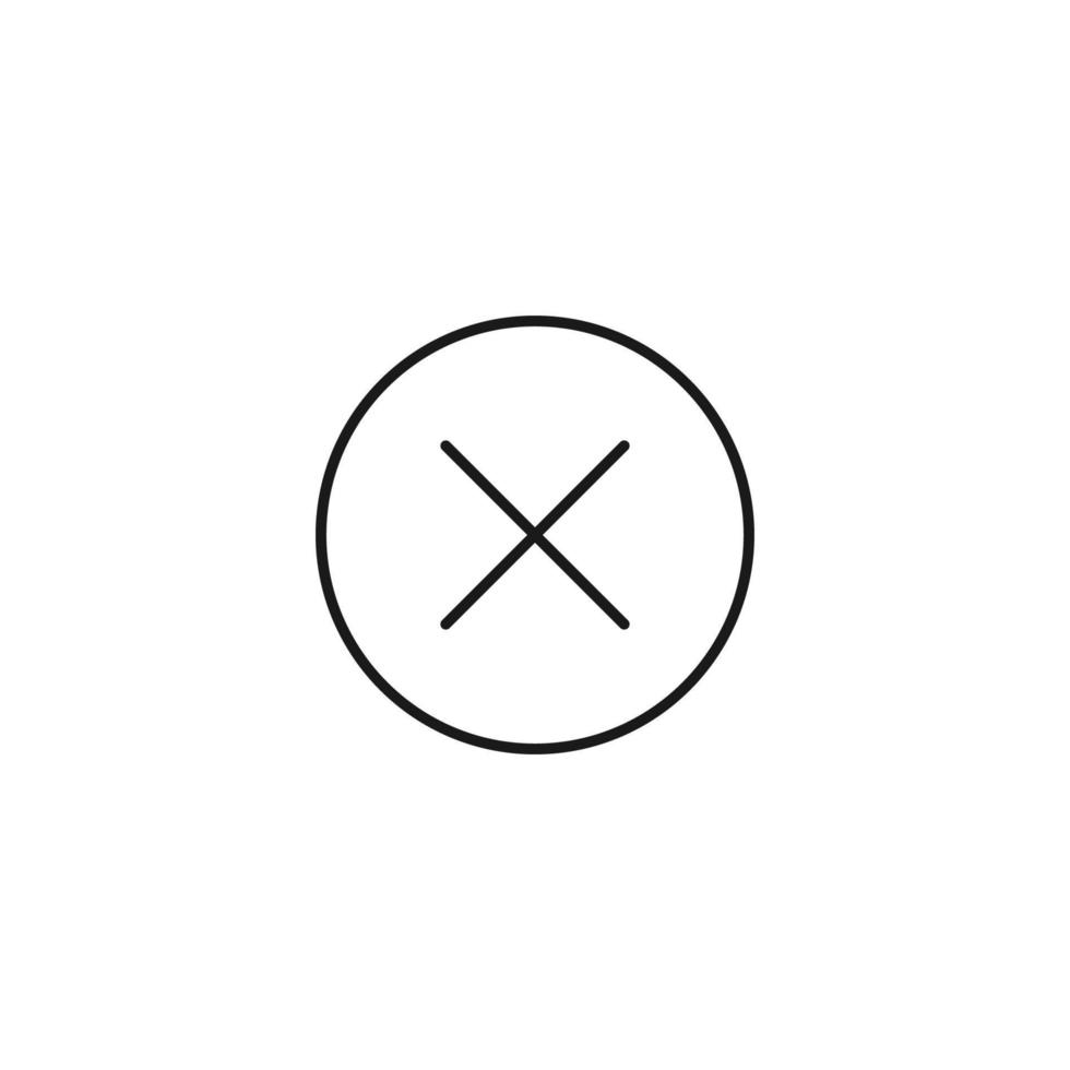 Interface of web site signs. Minimalistic outline symbol drawn with black thin line. Suitable for apps, web sites, internet pages. Vector line icon of cross inside of circle